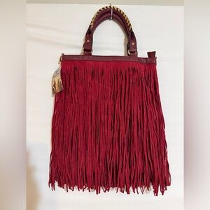Elegant Burgundy Fringe Shoulder Bag